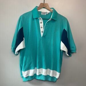 Vintage 80s Le Tigre Men's Polo Sweater Top Short Sleeve Blue Size Large